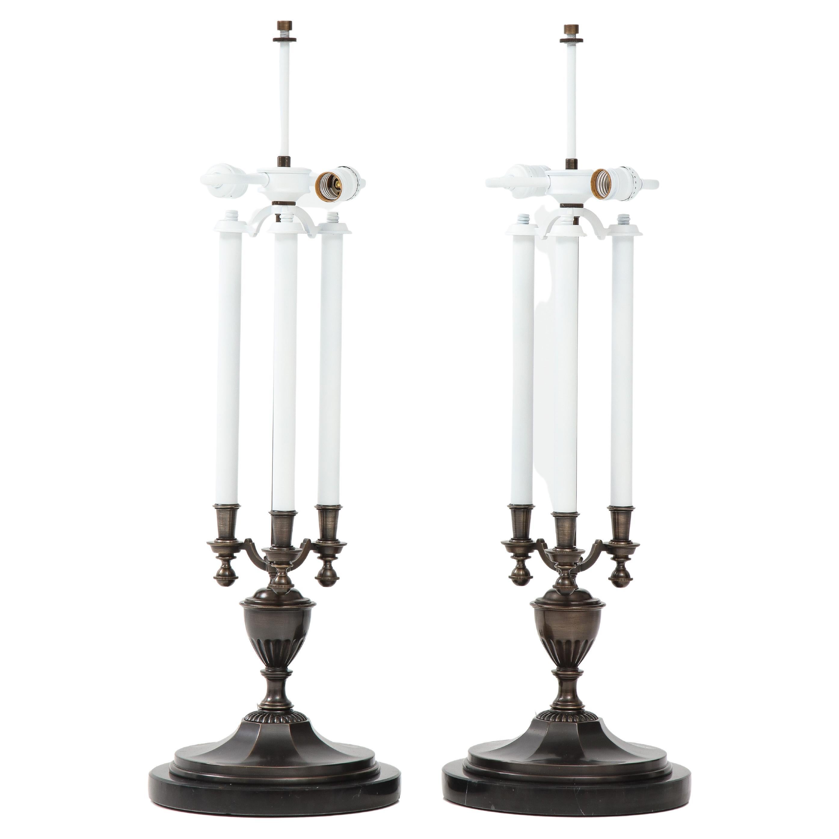 Lampes en bronze et marbre de style Maison Jansen