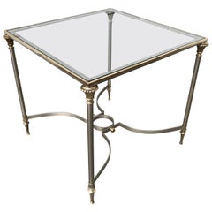 Maison Jansen Style Brushed Steel and Bronze Glass Topped Side Table