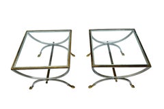 Maison Jansen Style Brushed Steel & Brass Curule Table Set
