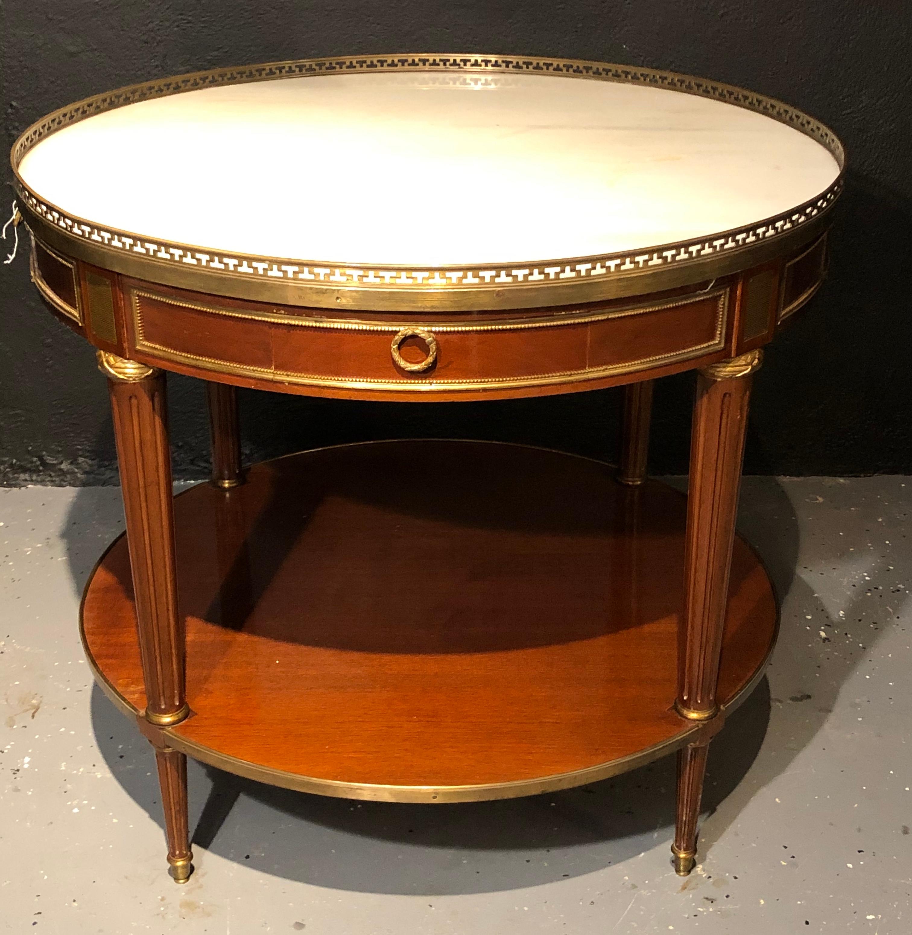 Mid-20th Century Maison Jansen Style Center, End or Card Table Louis XVI Form, Marble Top