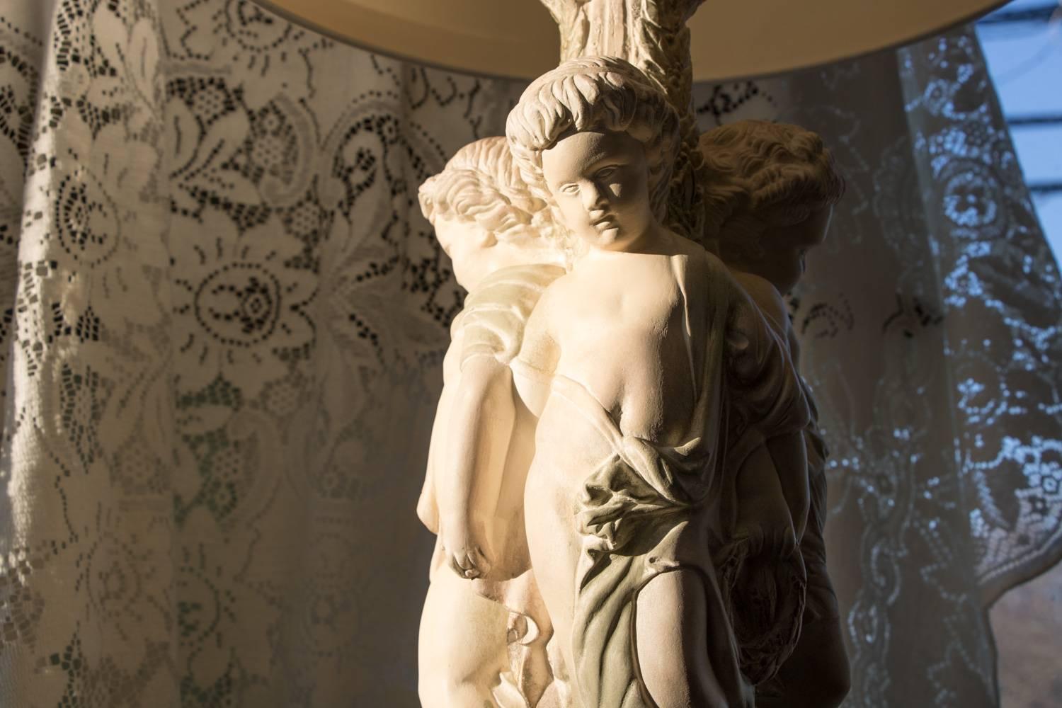Louis XVI SALE Maison Jansen Style Cherubs Acanthus Leaves Column Carved Floor Light Lamp For Sale