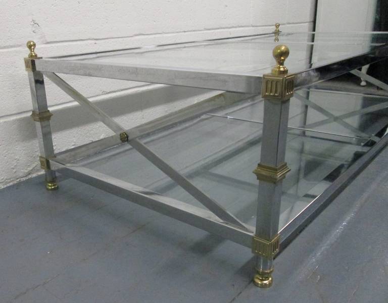 Maison Jansen Style Chrome and Brass Coffee Table In Good Condition For Sale In New York, NY