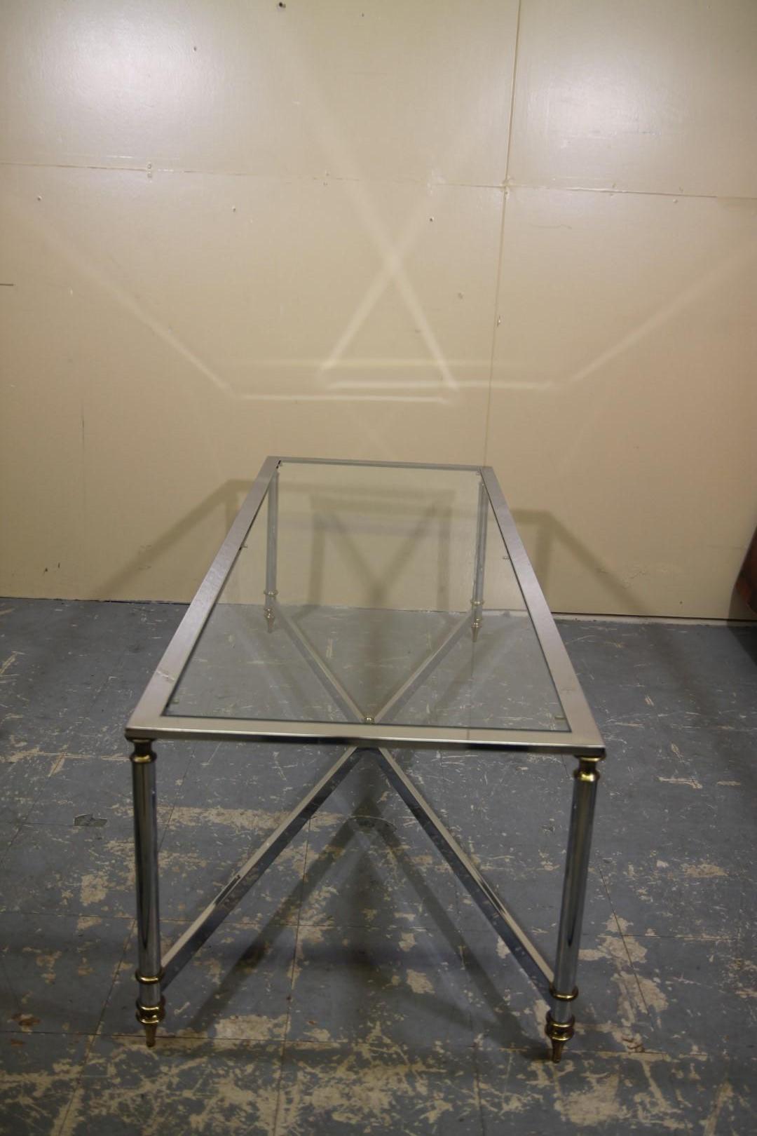Maison Jansen Style Chrome and Brass Coffee Table In Good Condition For Sale In Asbury Park, NJ