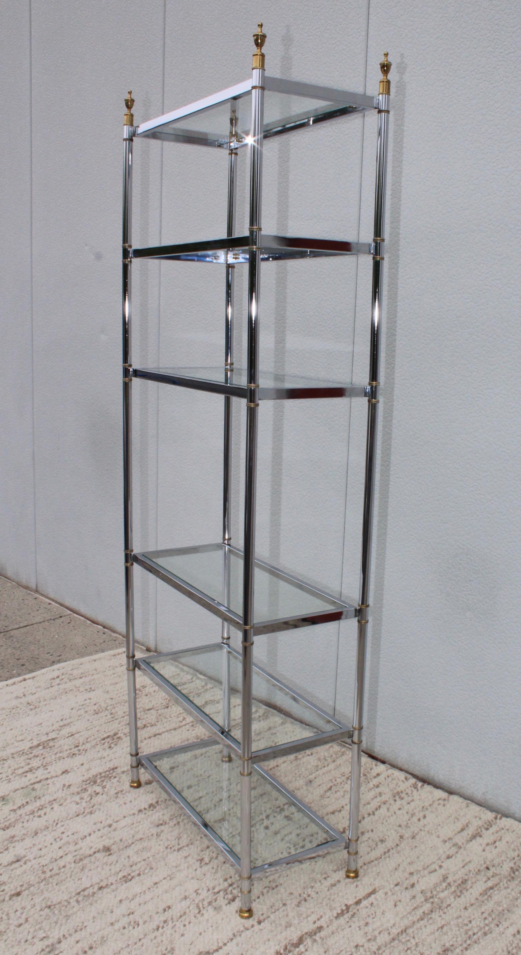 1970s Mid-Century Modern chrome and brass Etagere in the style of Maison Jansen.
