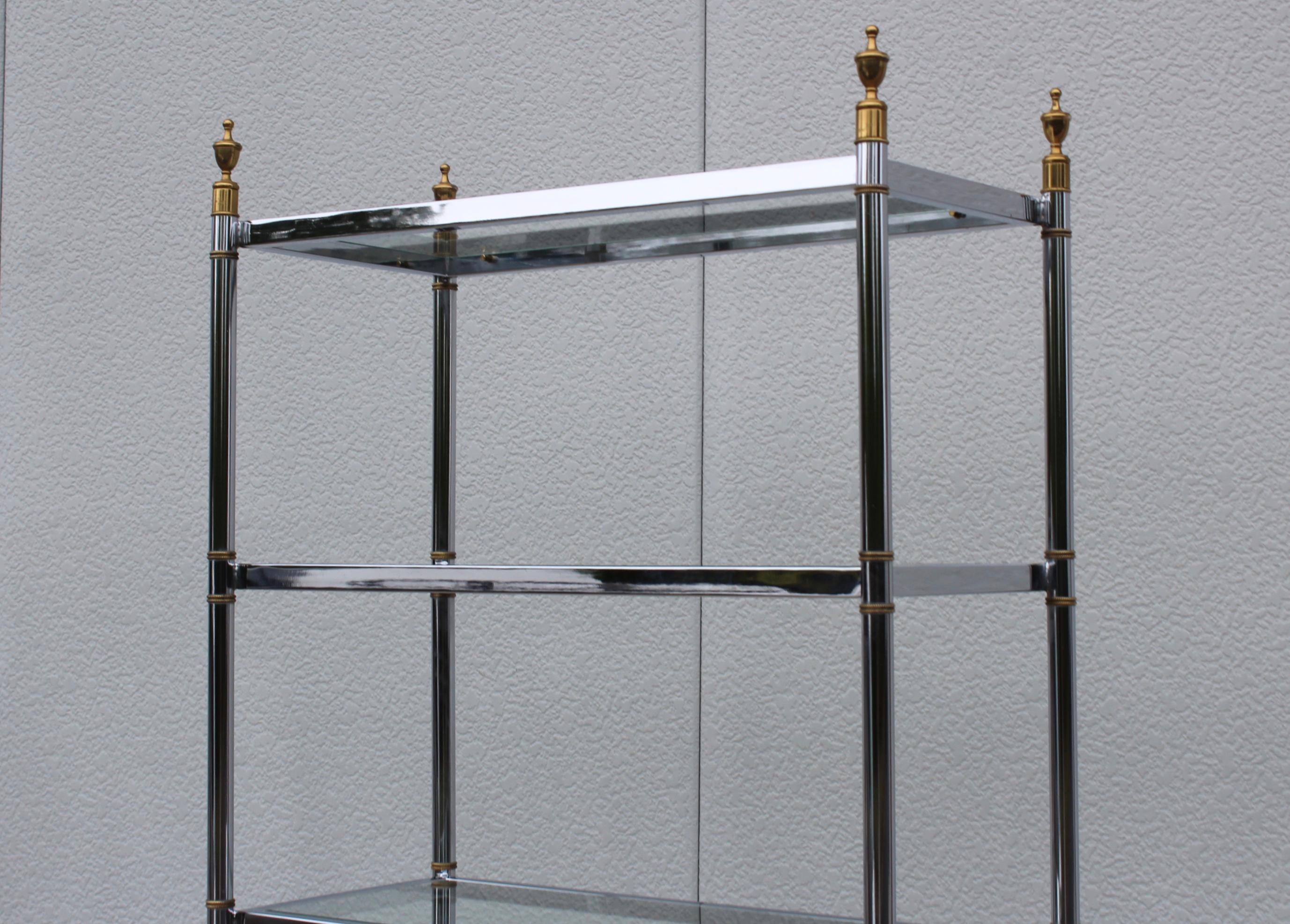 French Maison Jansen Style Chrome and Brass Etagere