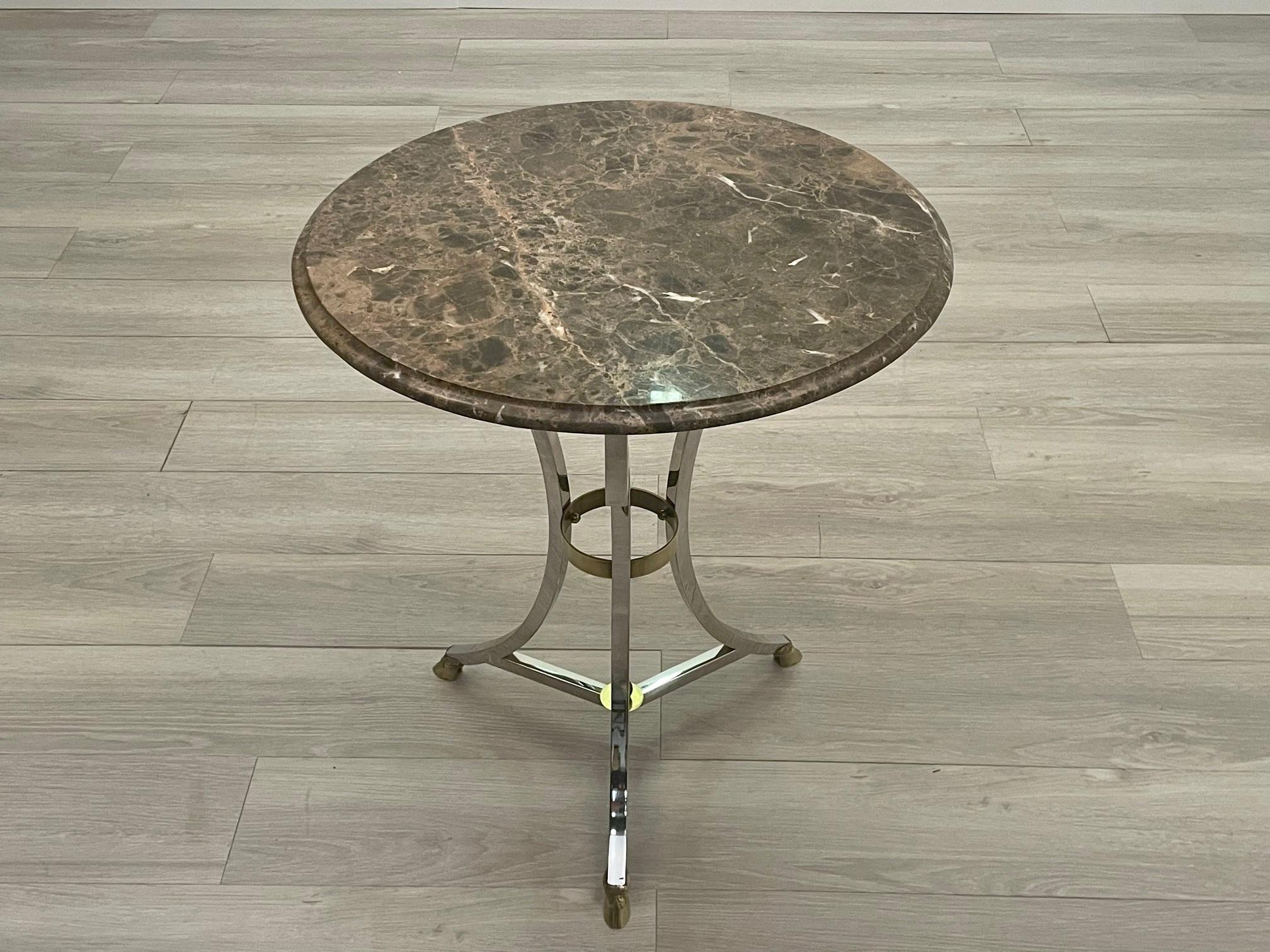 Maison Jansen Style Chrome Brass and Marble Round Gueridon Side Table 2