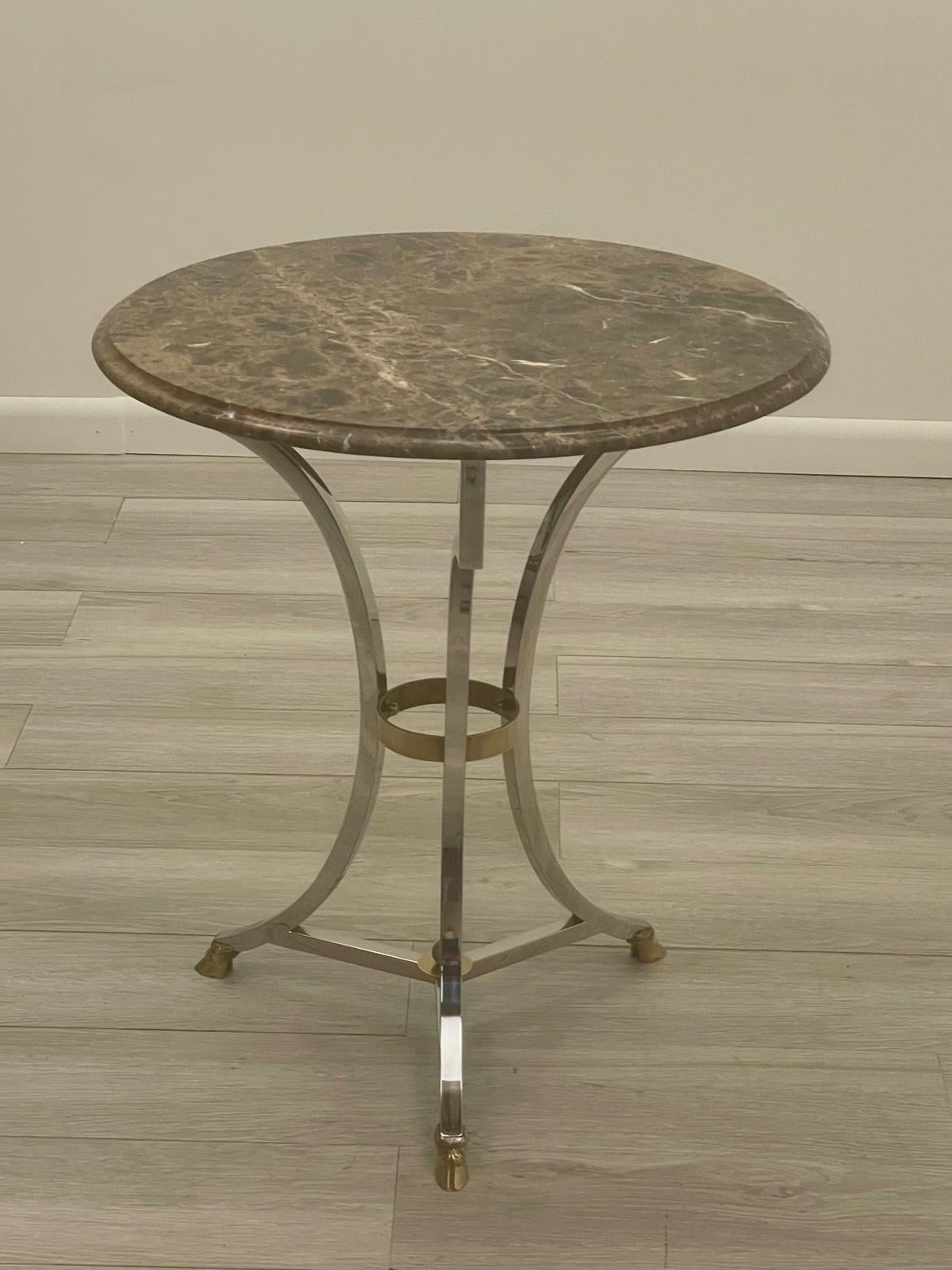 Maison Jansen Style Chrome Brass and Marble Round Gueridon Side Table 3