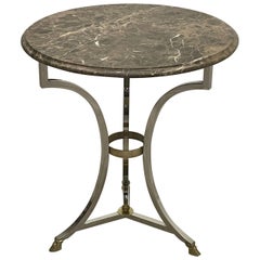 Guéridon rond en laiton chromé et marbre de style Maison Jansen