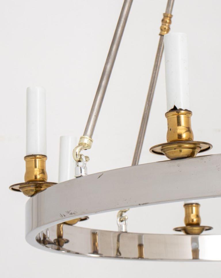 Maison Jansen Style Chrome & Brass Ring Chandelier In Good Condition For Sale In New York, NY