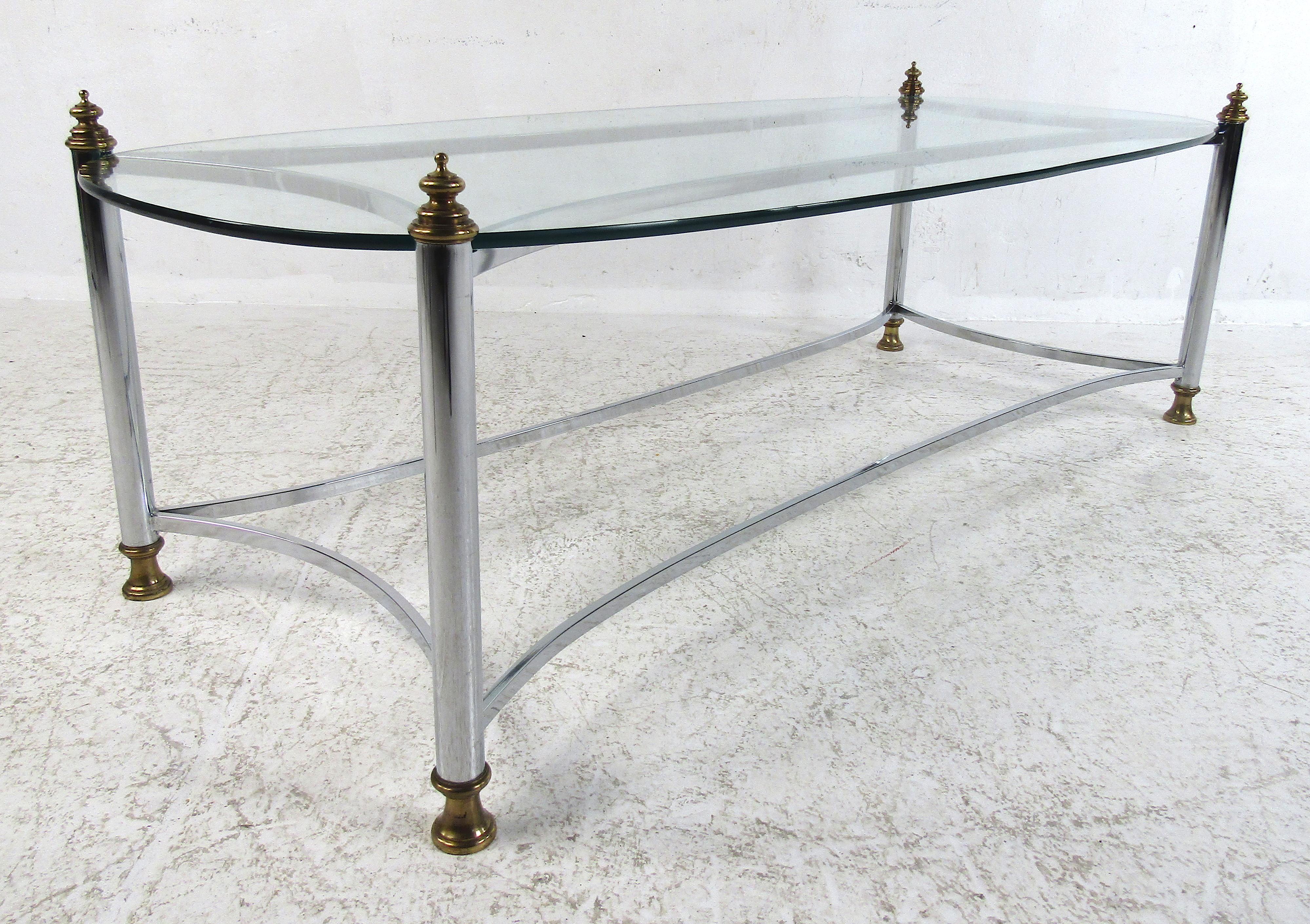 American Maison Jansen Style Chrome and Glass Coffee Table