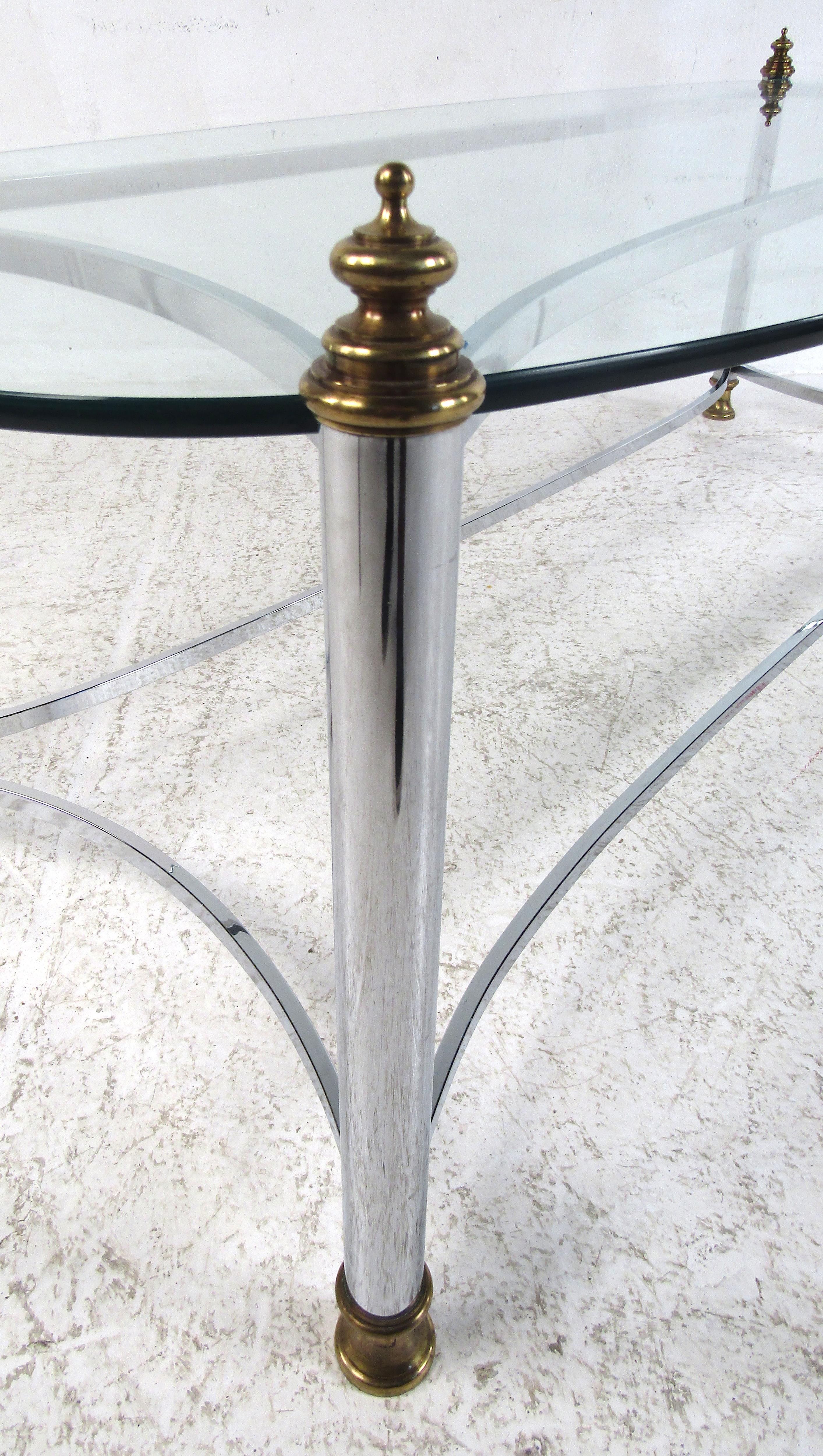 Brass Maison Jansen Style Chrome and Glass Coffee Table