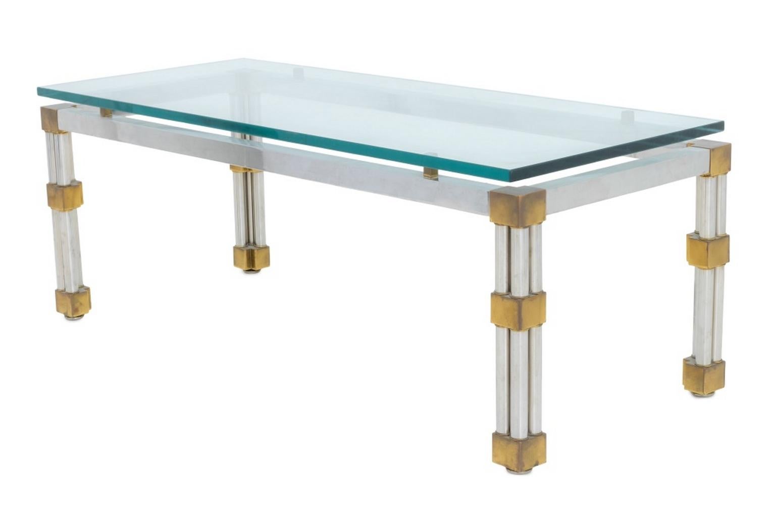Mid-Century Modern Table basse en verre chromé de style Maison Jansen en vente