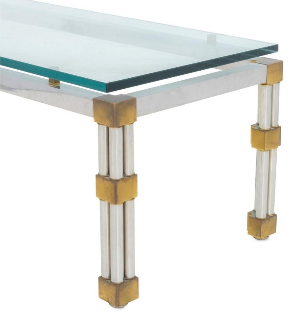 Table basse en verre chromé de style Maison Jansen Bon état - En vente à Astoria, NY