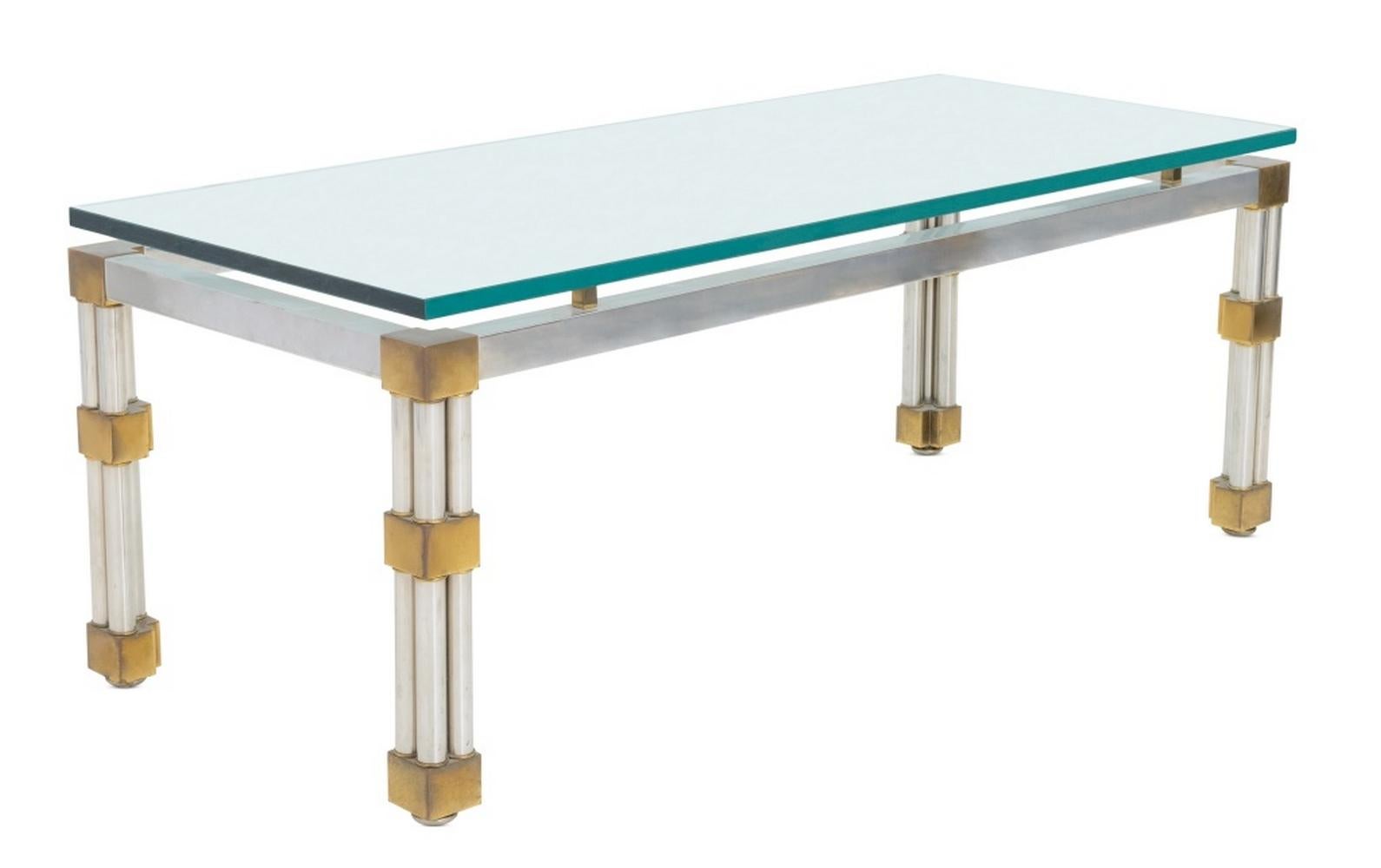 Laiton Table basse en verre chromé de style Maison Jansen en vente