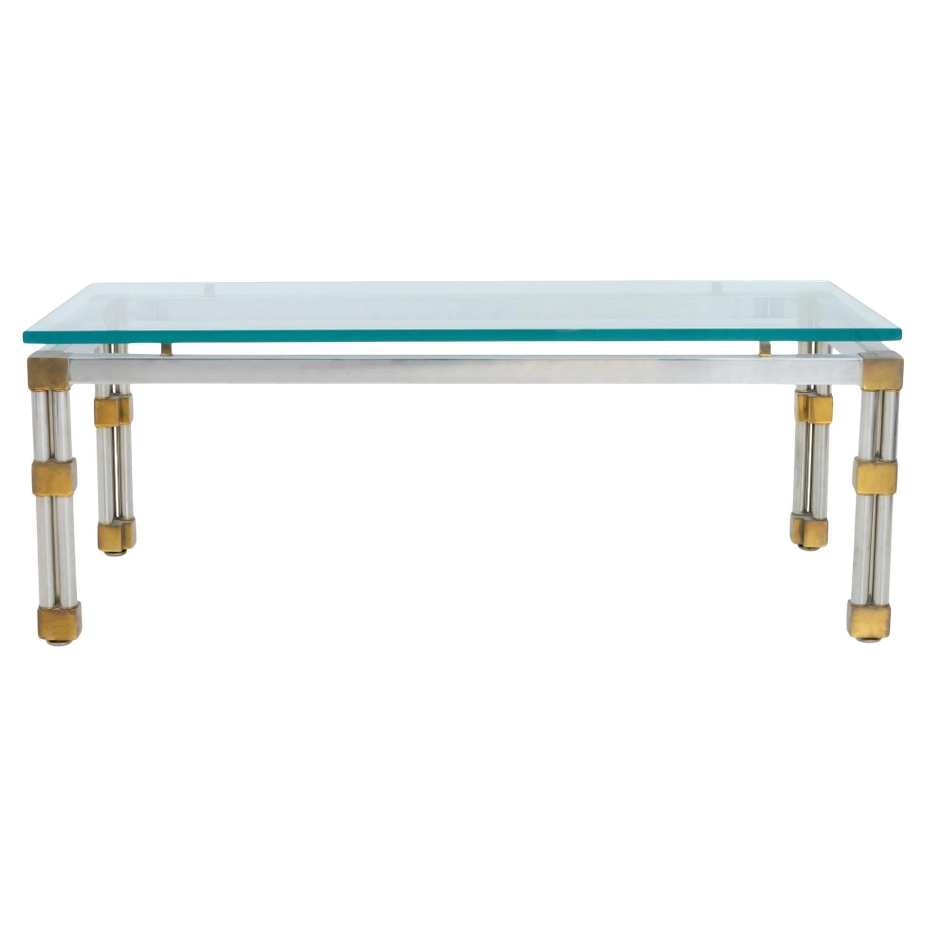 Maison Jansen Stil Chrom Glasplatte Couchtisch