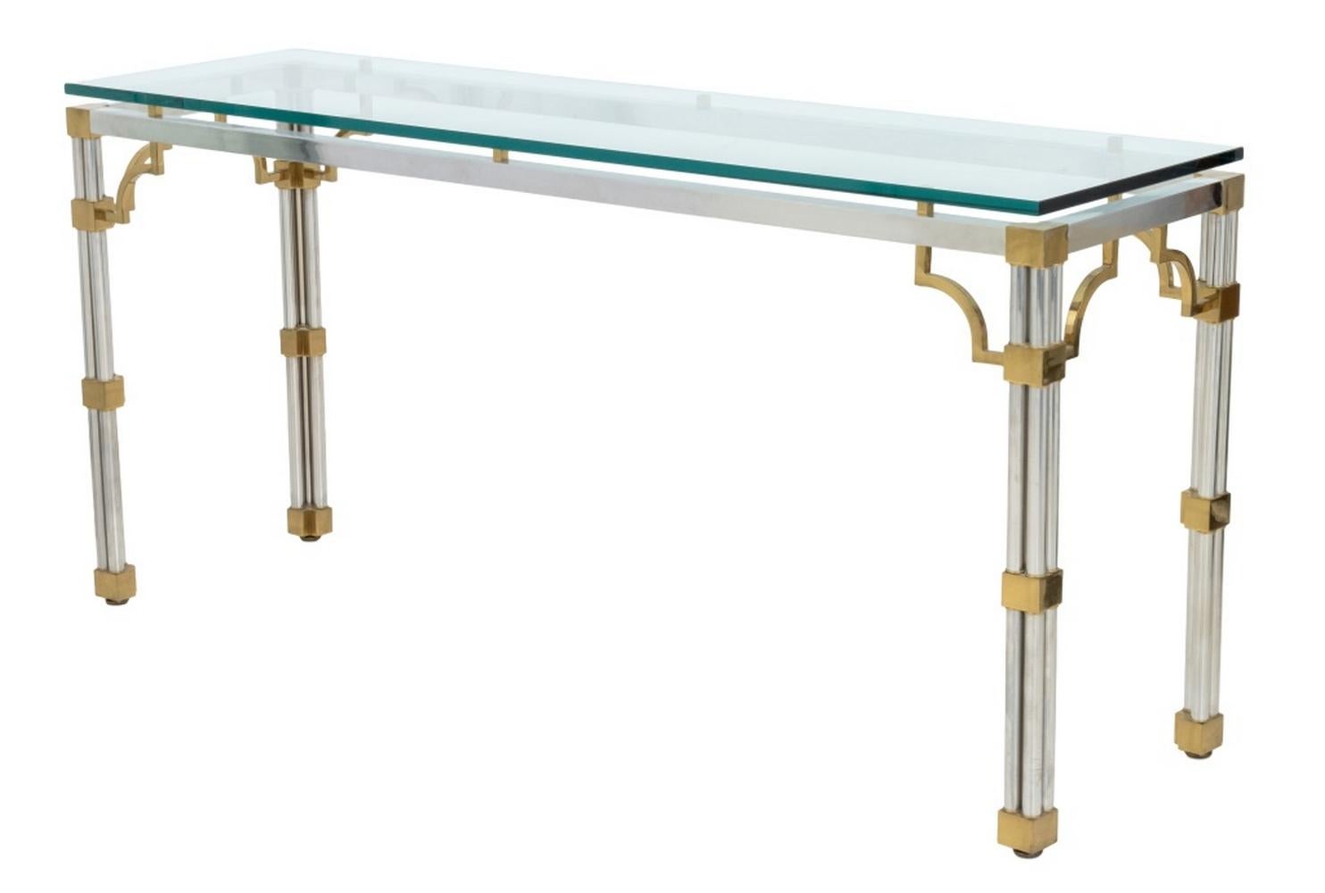 Mid-Century Modern Table console de style Maison Jansen avec plateau en verre chromé en vente