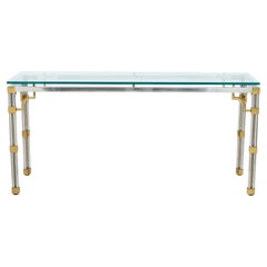 Tavolo consolle con piano in vetro cromato in stile Maison Jansen