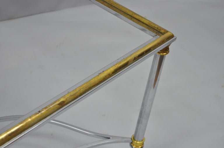 Maison Jansen Style Chrome Steel and Brass Square Coffee Table Base In Good Condition For Sale In Philadelphia, PA