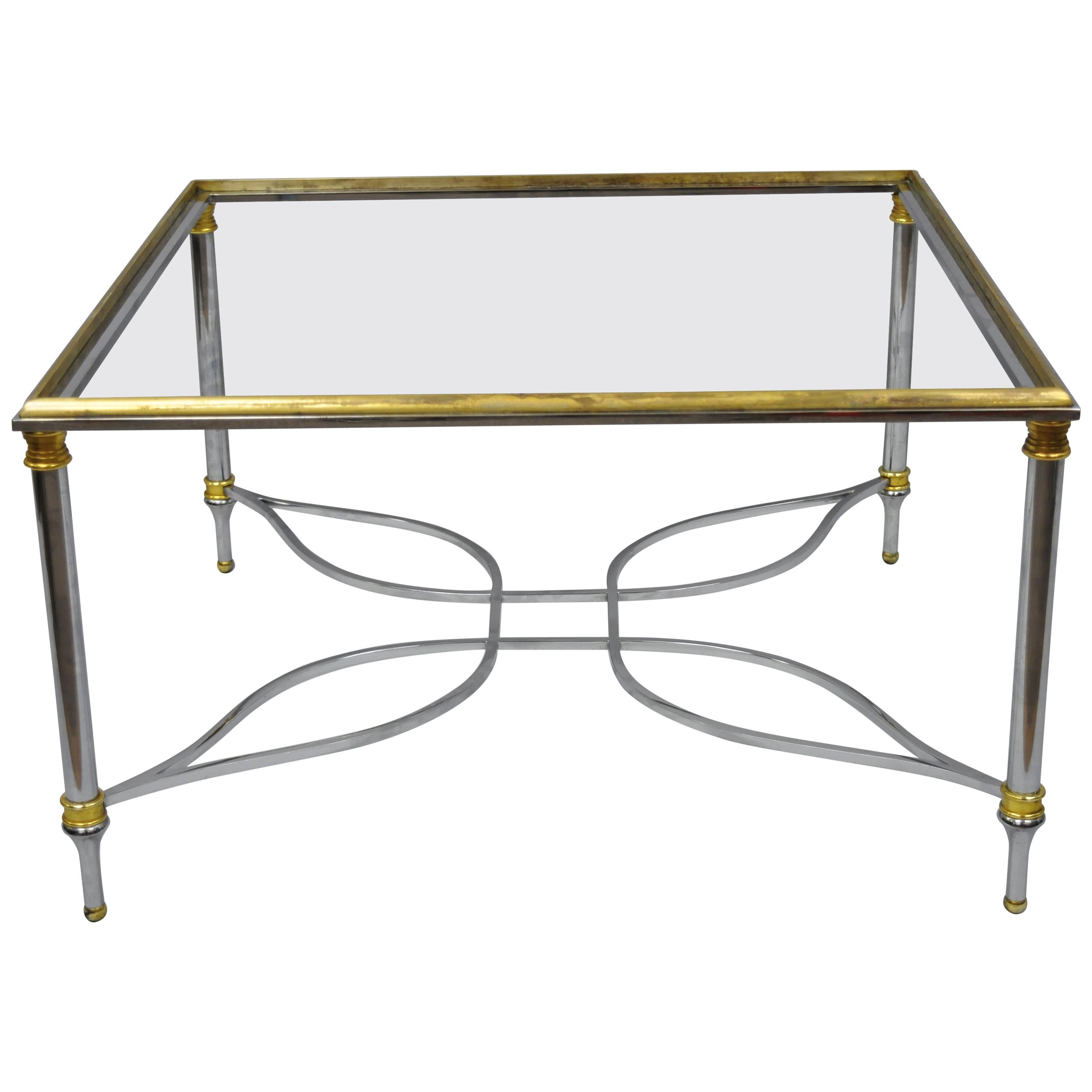 Maison Jansen Style Chrome Steel and Brass Square Coffee Table Base For Sale