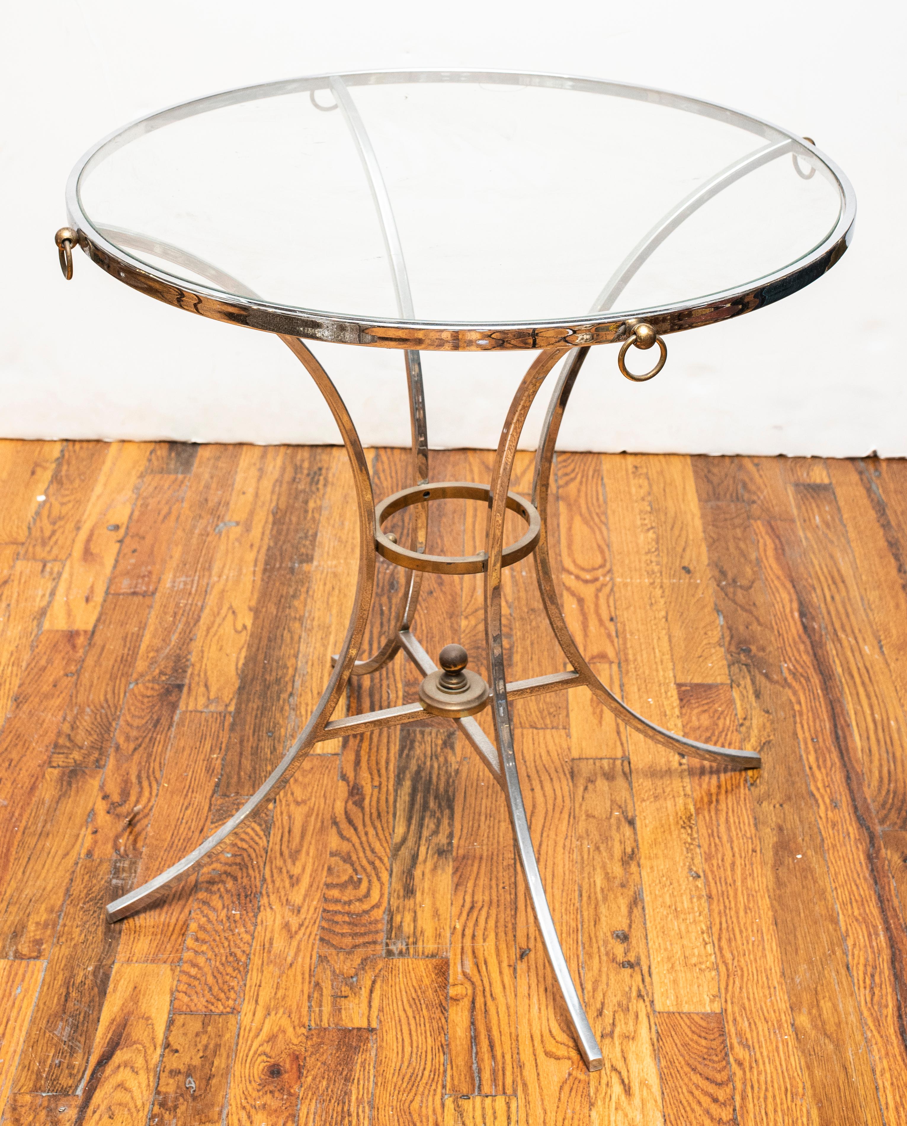 Maison Jansen Style Chromed Metal Gueridon Side Table In Good Condition For Sale In New York, NY