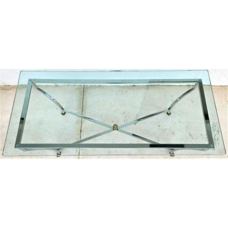 Unknown Maison Jansen Style Coffee Table Chrome & Glass Brass Hoof Feet For Sale