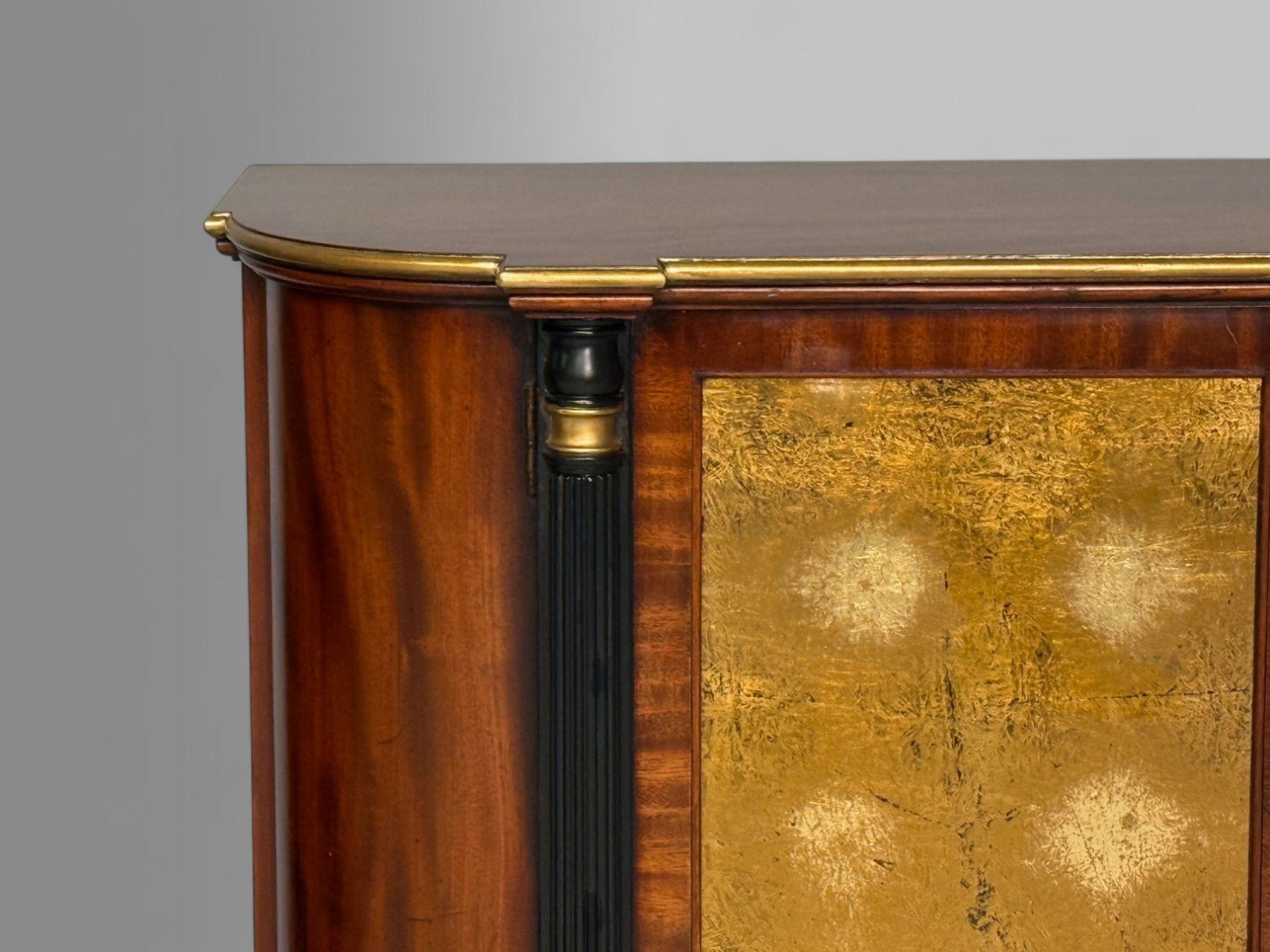 Late 20th Century Maison Jansen Style, Console Table Cabinets, Flame Mahogany, Eglomise Glass For Sale