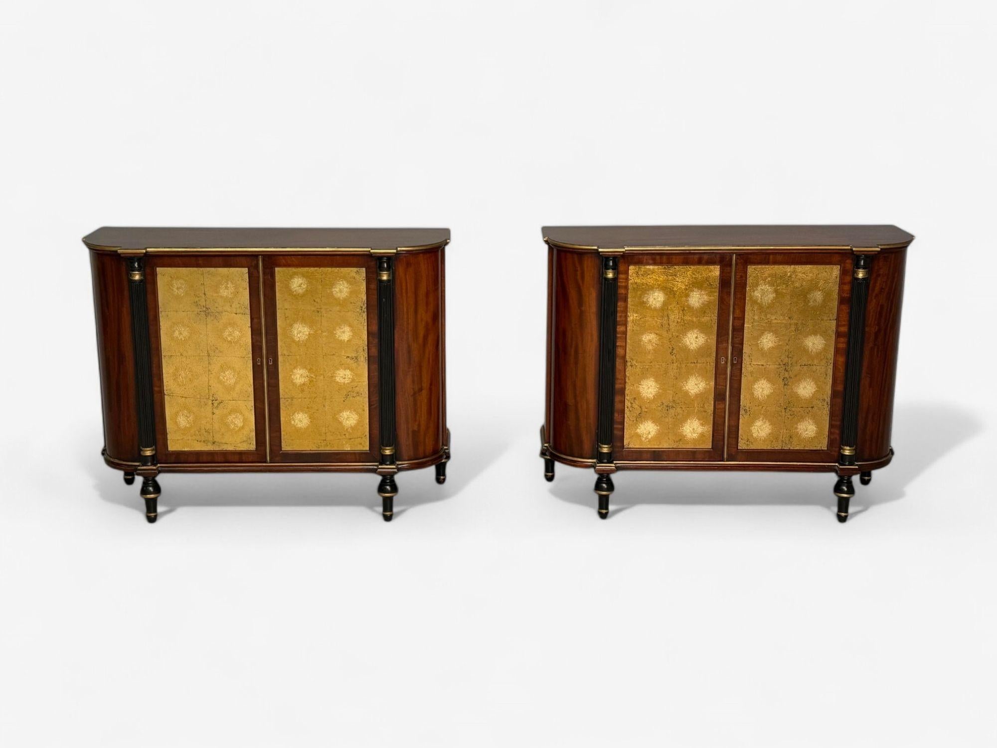 Maison Jansen Style, Console Table Cabinets, Flame Mahogany, Eglomise Glass For Sale 1
