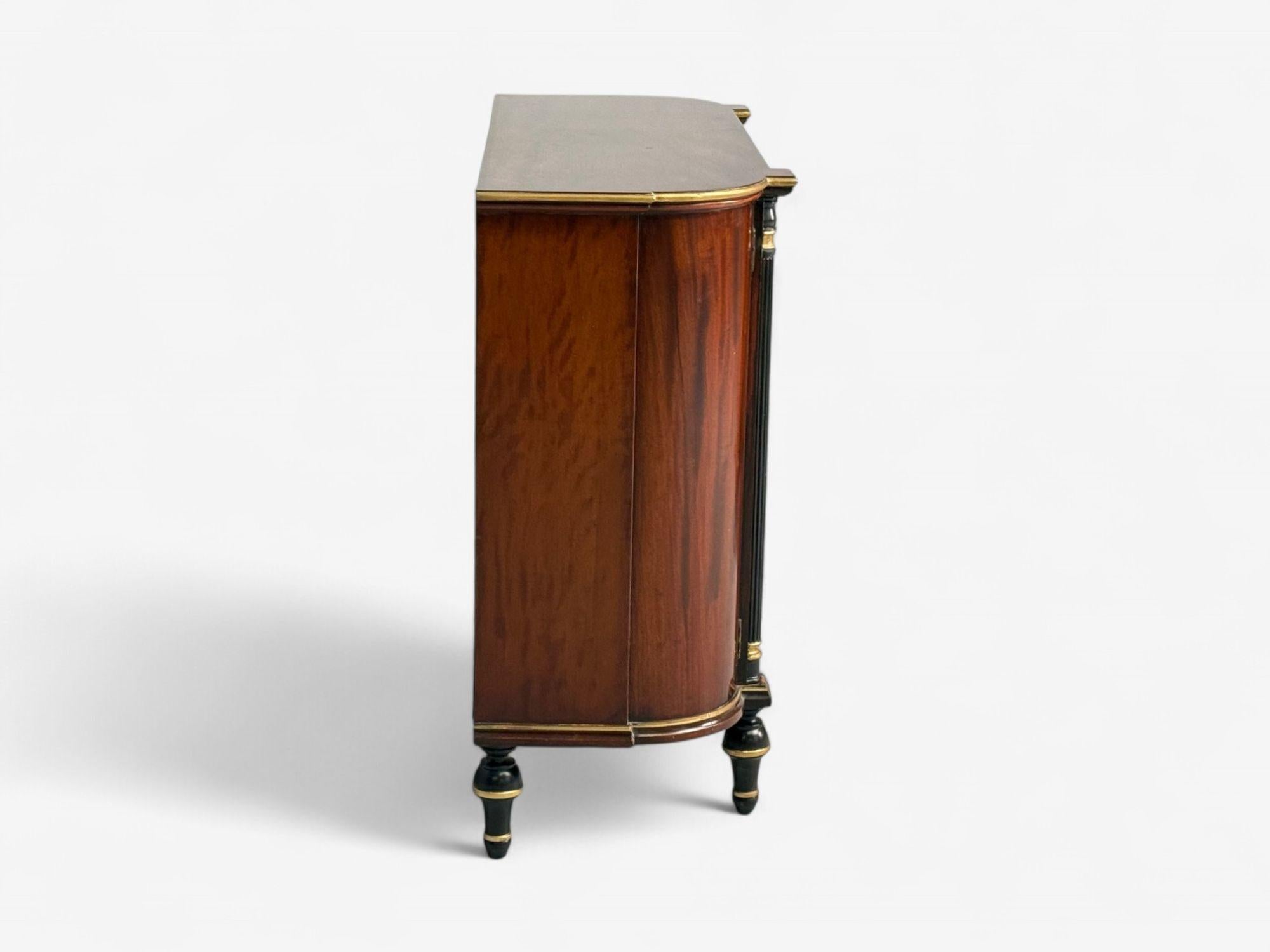 Maison Jansen Style, Console Table Cabinets, Flame Mahogany, Eglomise Glass For Sale 3