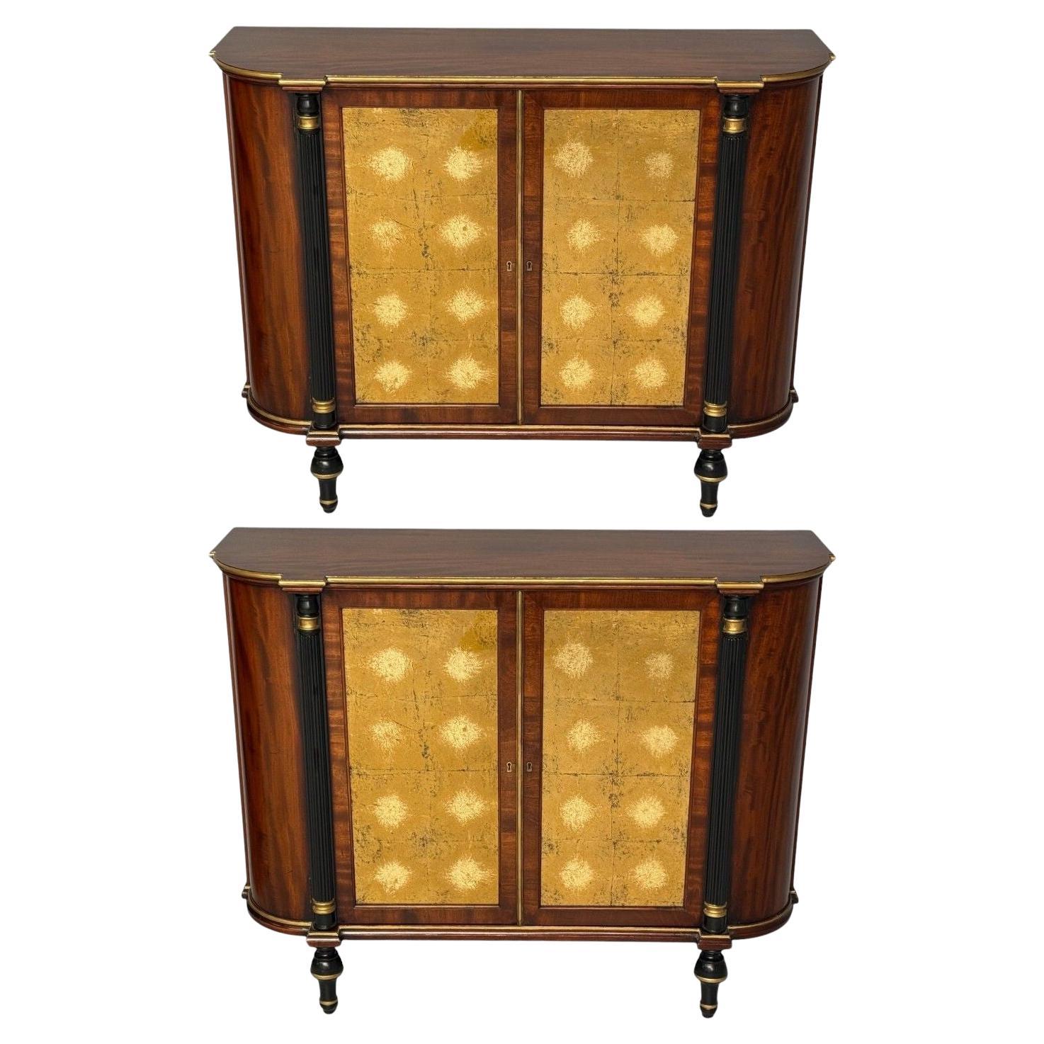 Stile Maison Jansen, Tavolo Consolle Cabinet, Mogano fiammato, Vetro Eglomise