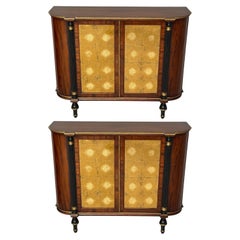 Stile Maison Jansen, Tavolo Consolle Cabinet, Mogano fiammato, Vetro Eglomise