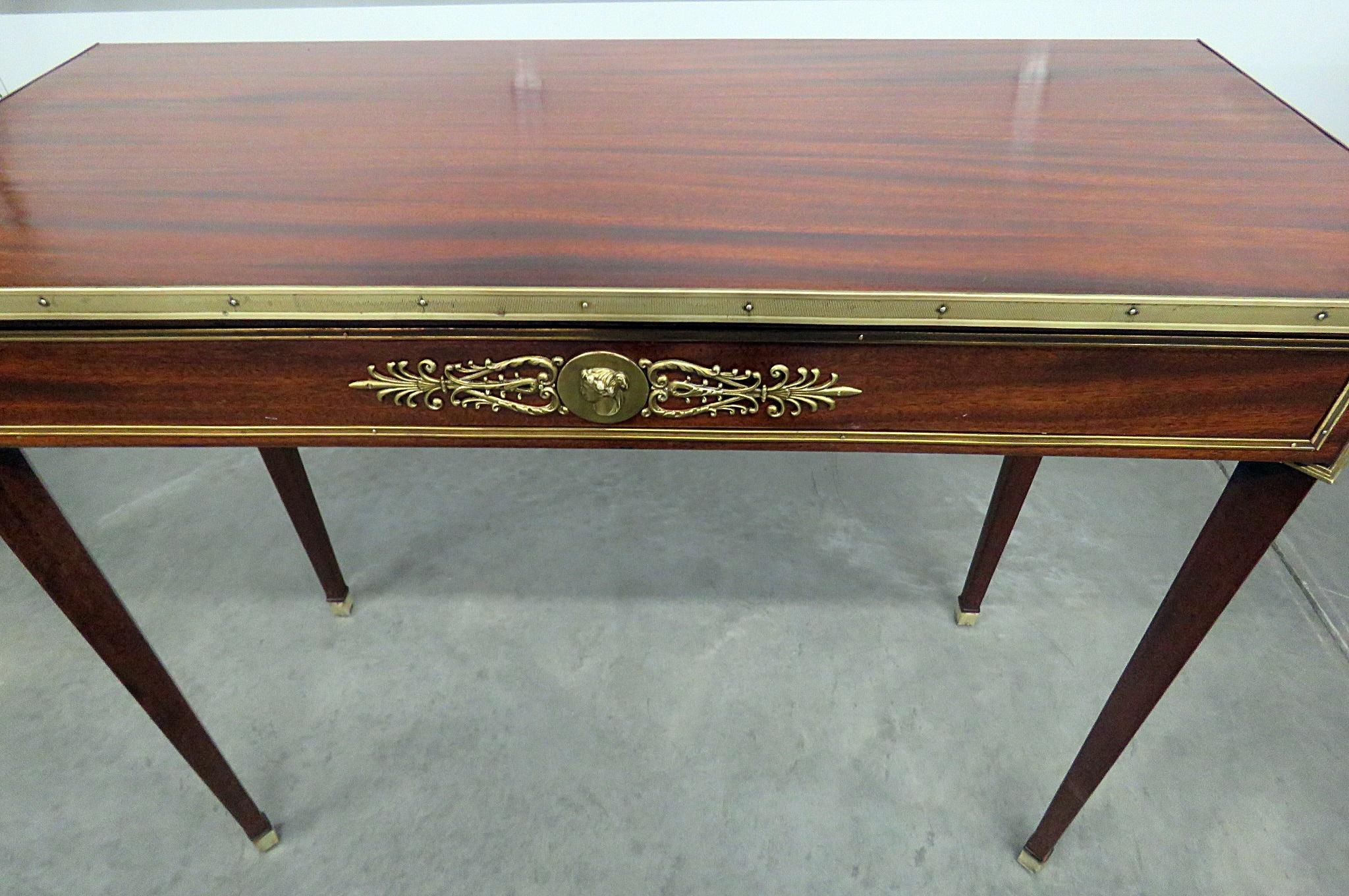Mahogany Maison Jansen French Directoire Brass Bound Console Sofa Table In Good Condition In Swedesboro, NJ