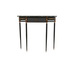 Tavolo consolle in stile Maison Jansen in ferro verniciato e bronzo dorato con marmo