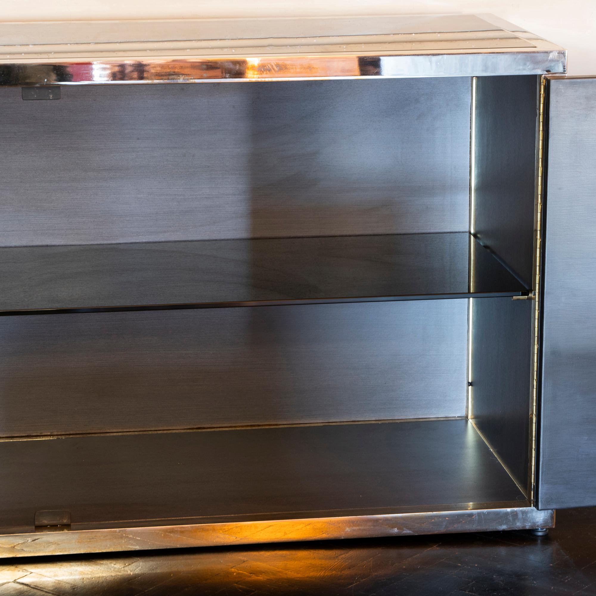 Maison Jansen Style Credenza Chromed Brass and Black Steel Faux Bamboo, 1970s In Good Condition In Firenze, IT