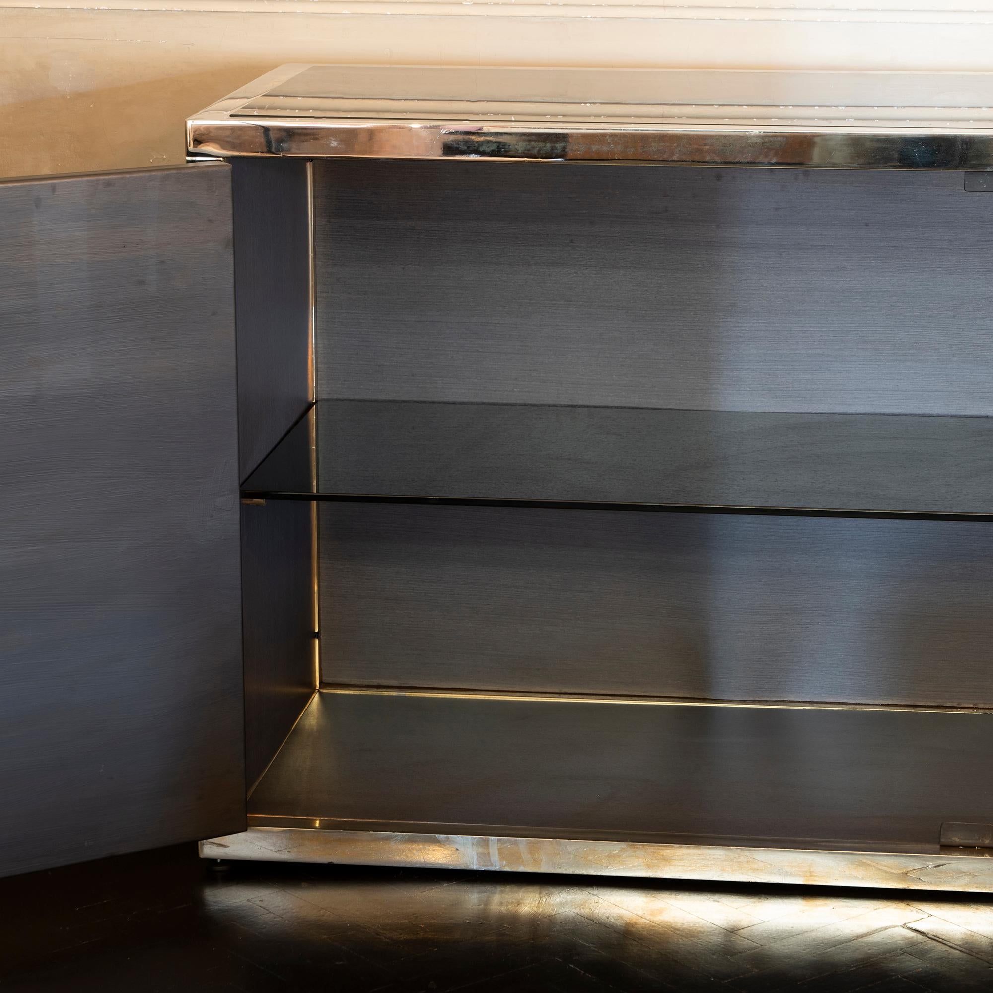 Maison Jansen Style Credenza Chromed Brass and Black Steel Faux Bamboo, 1970s 2