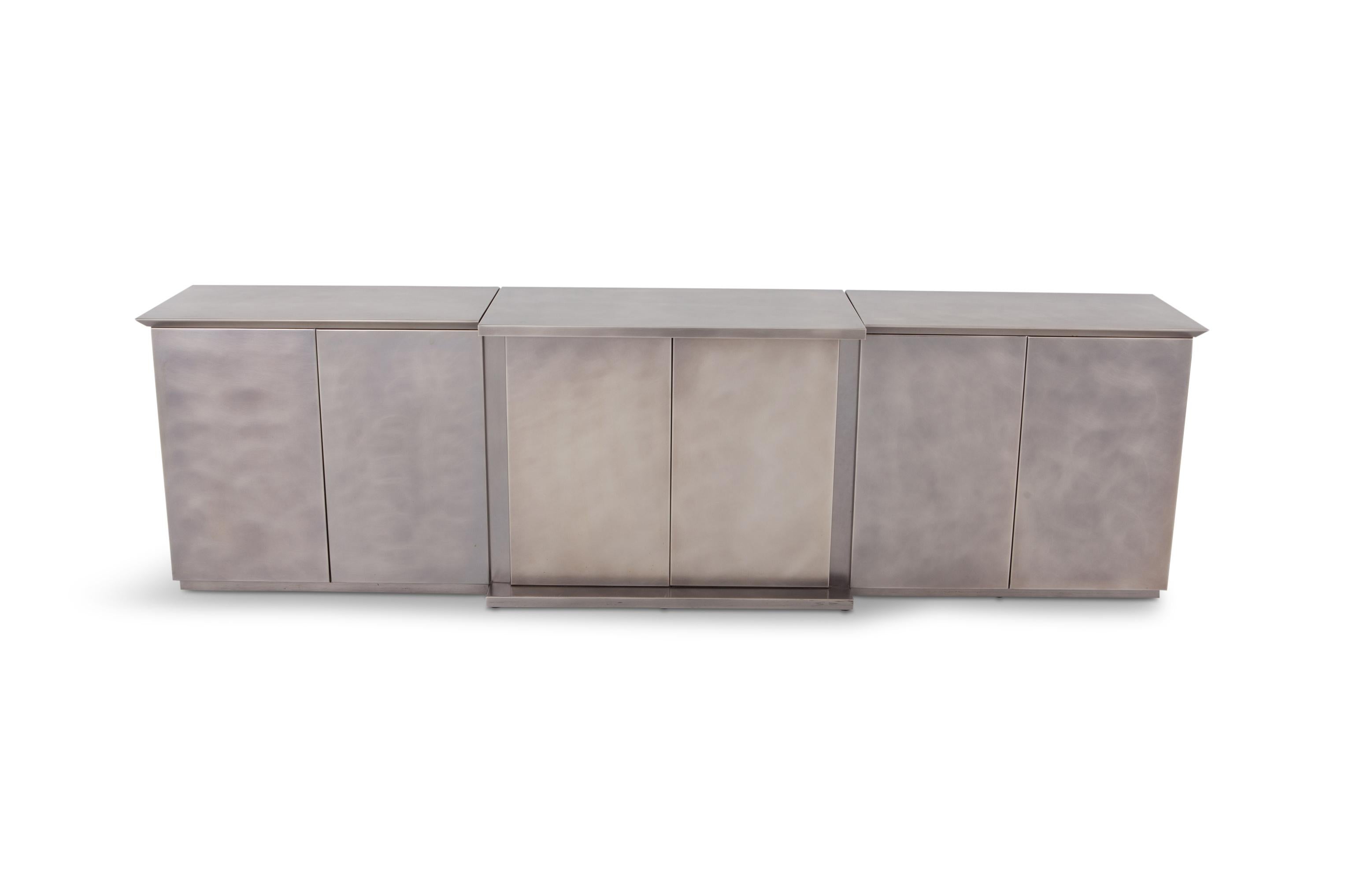 Mid-Century Modern Maison Jansen style Credenza in Brushed Stainless Steel, 1980s