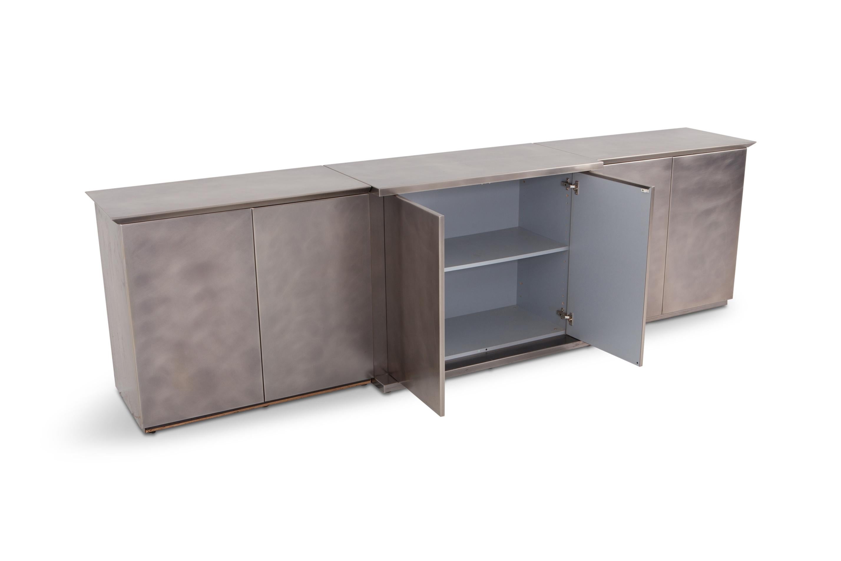 Maison Jansen style Credenza in Brushed Stainless Steel, 1980s In Good Condition In Antwerp, BE