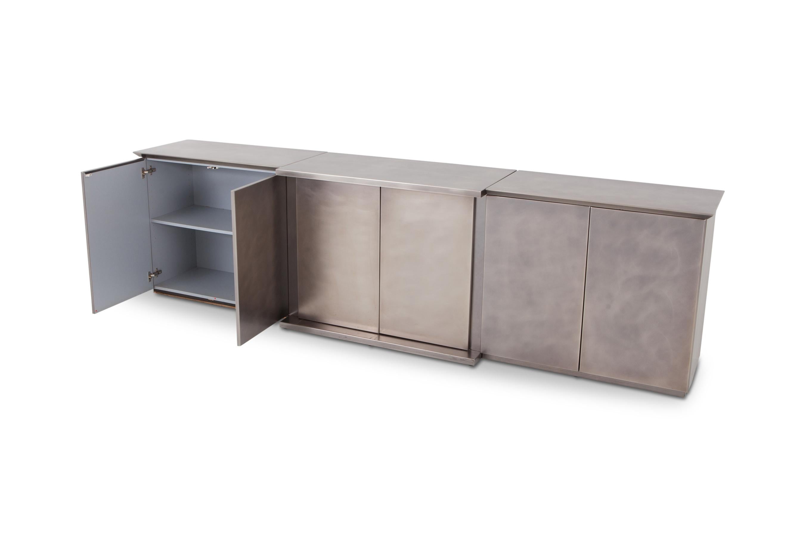 Late 20th Century Maison Jansen style Credenza in Brushed Stainless Steel, 1980s