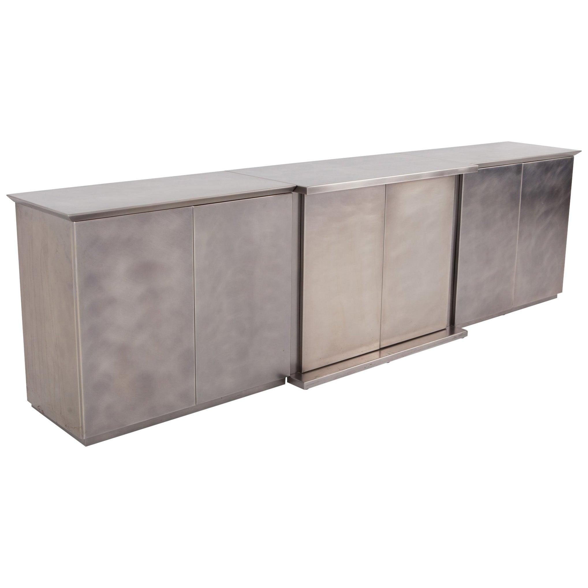 Maison Jansen style Credenza in Brushed Stainless Steel, 1980s