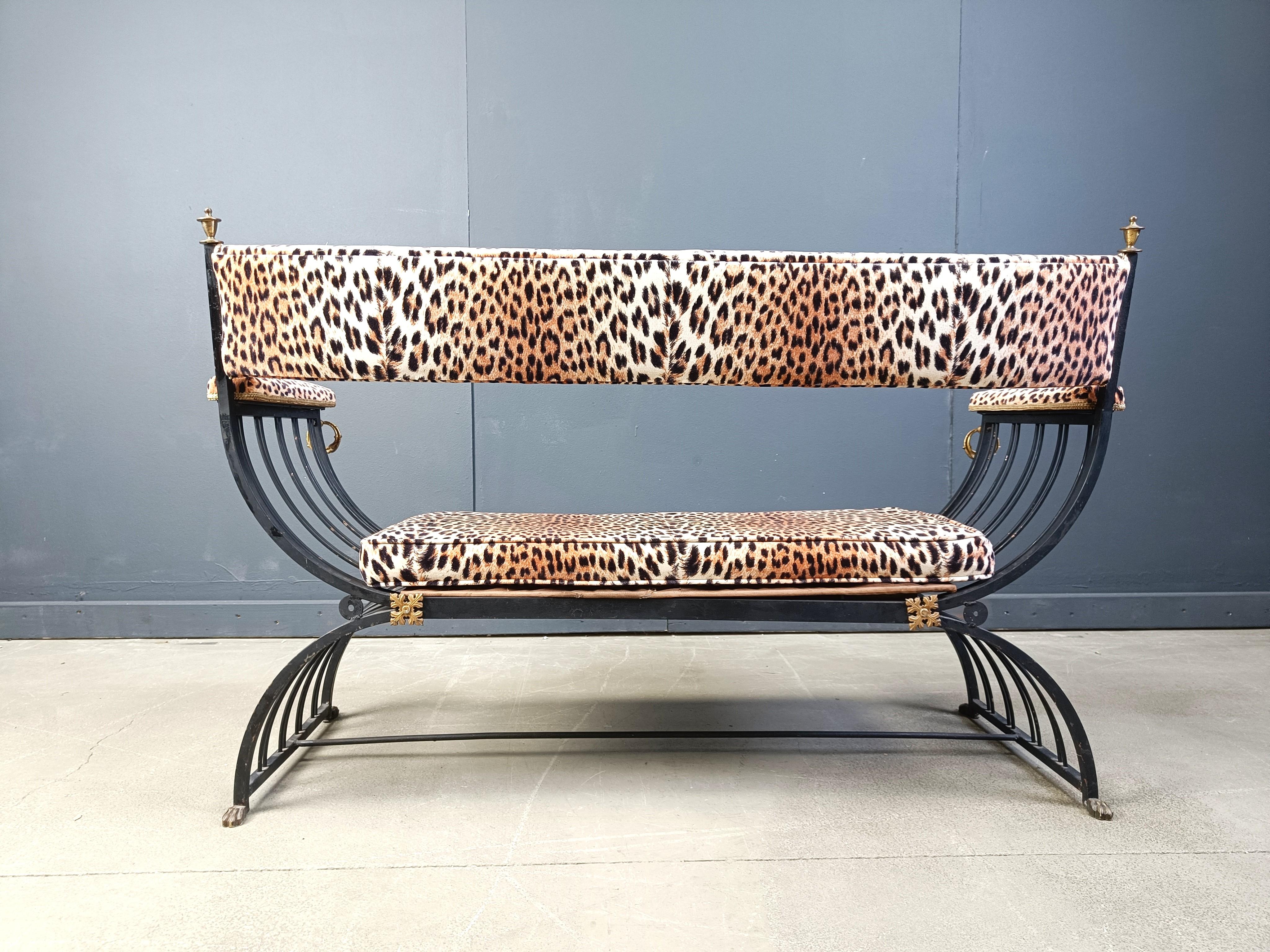 Hollywood Regency Maison Jansen style Curule Bench, 1960s For Sale
