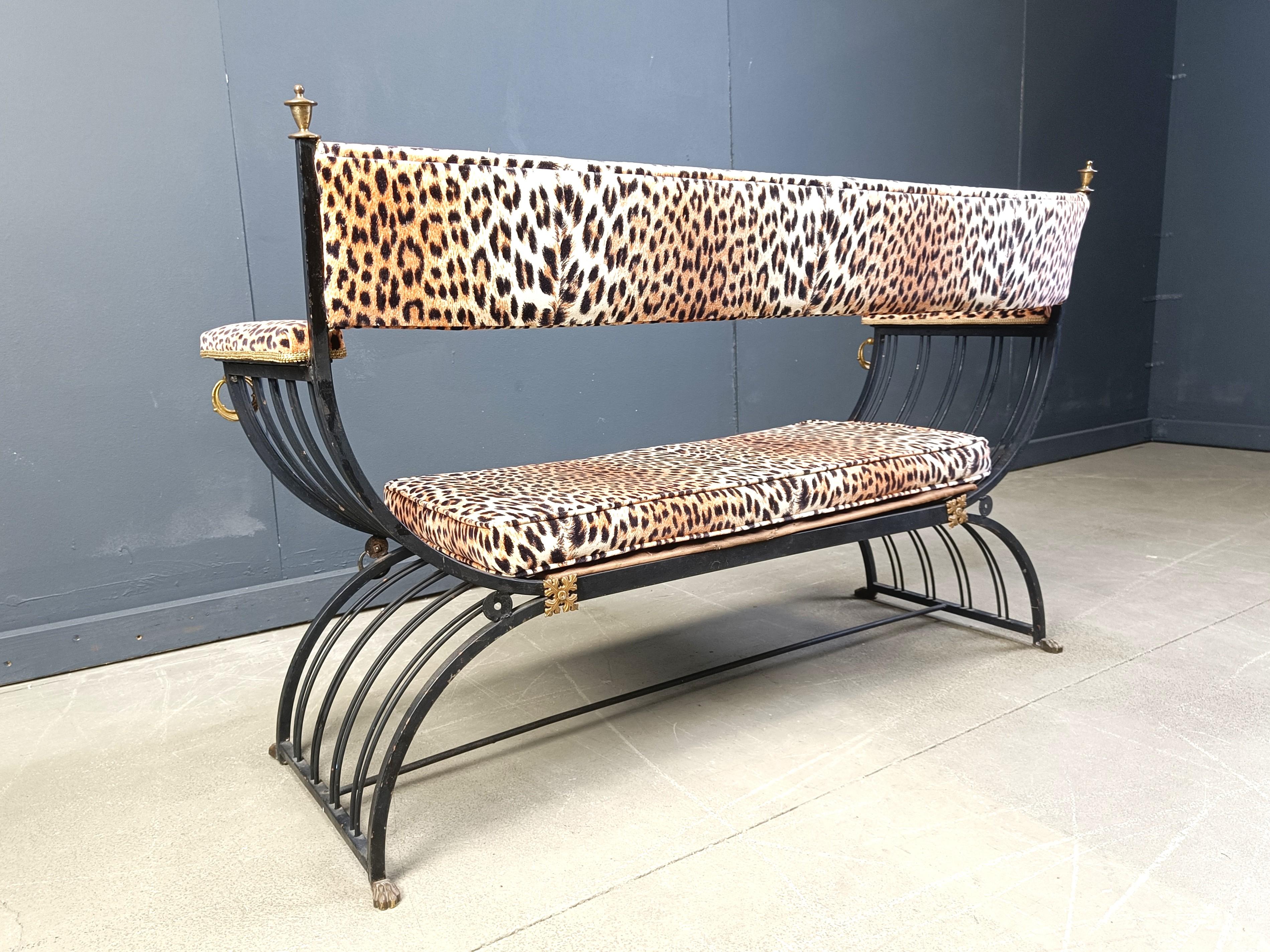 French Maison Jansen style Curule Bench, 1960s For Sale