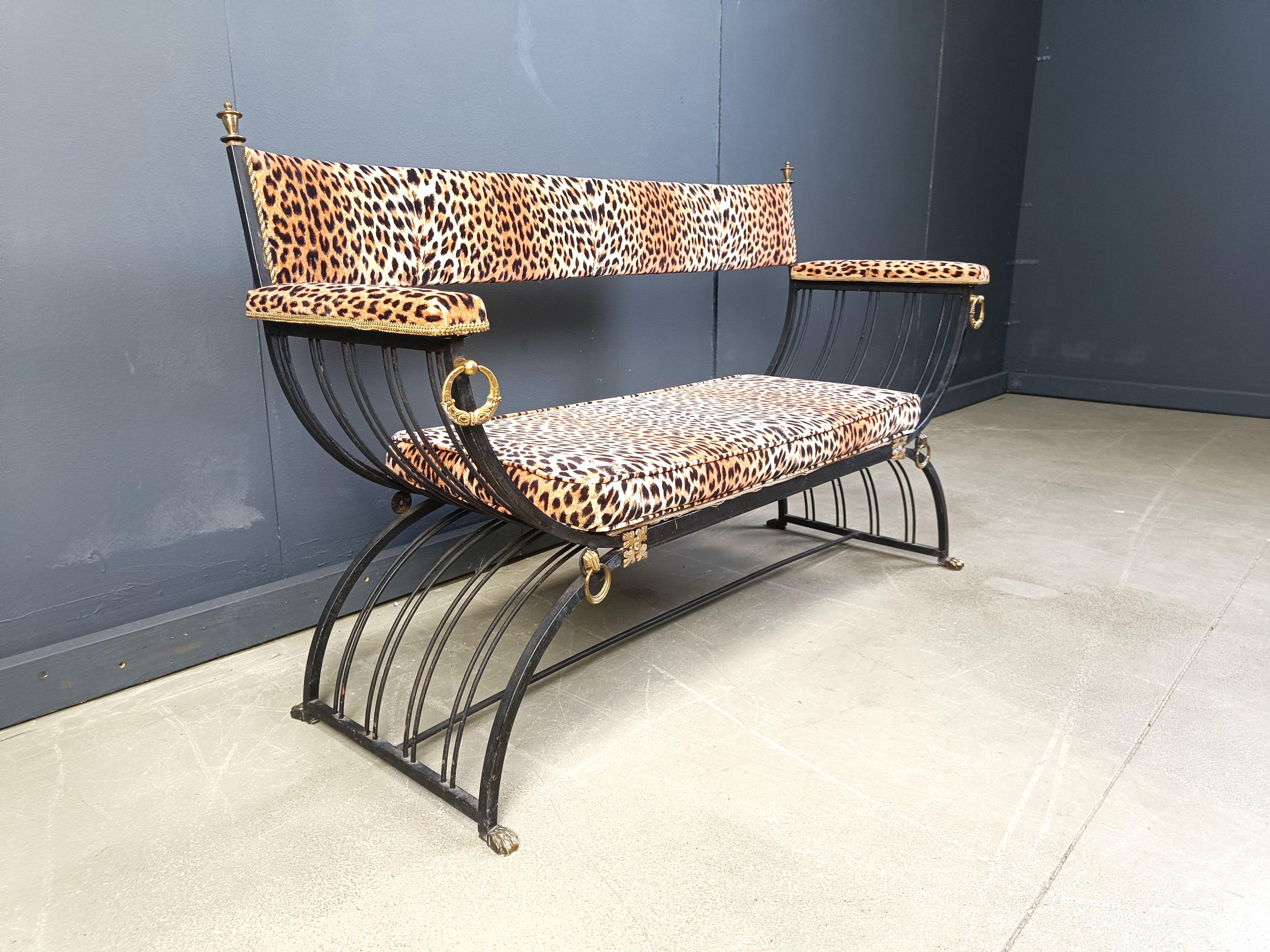 Metal Maison Jansen style Curule Bench, 1960s For Sale