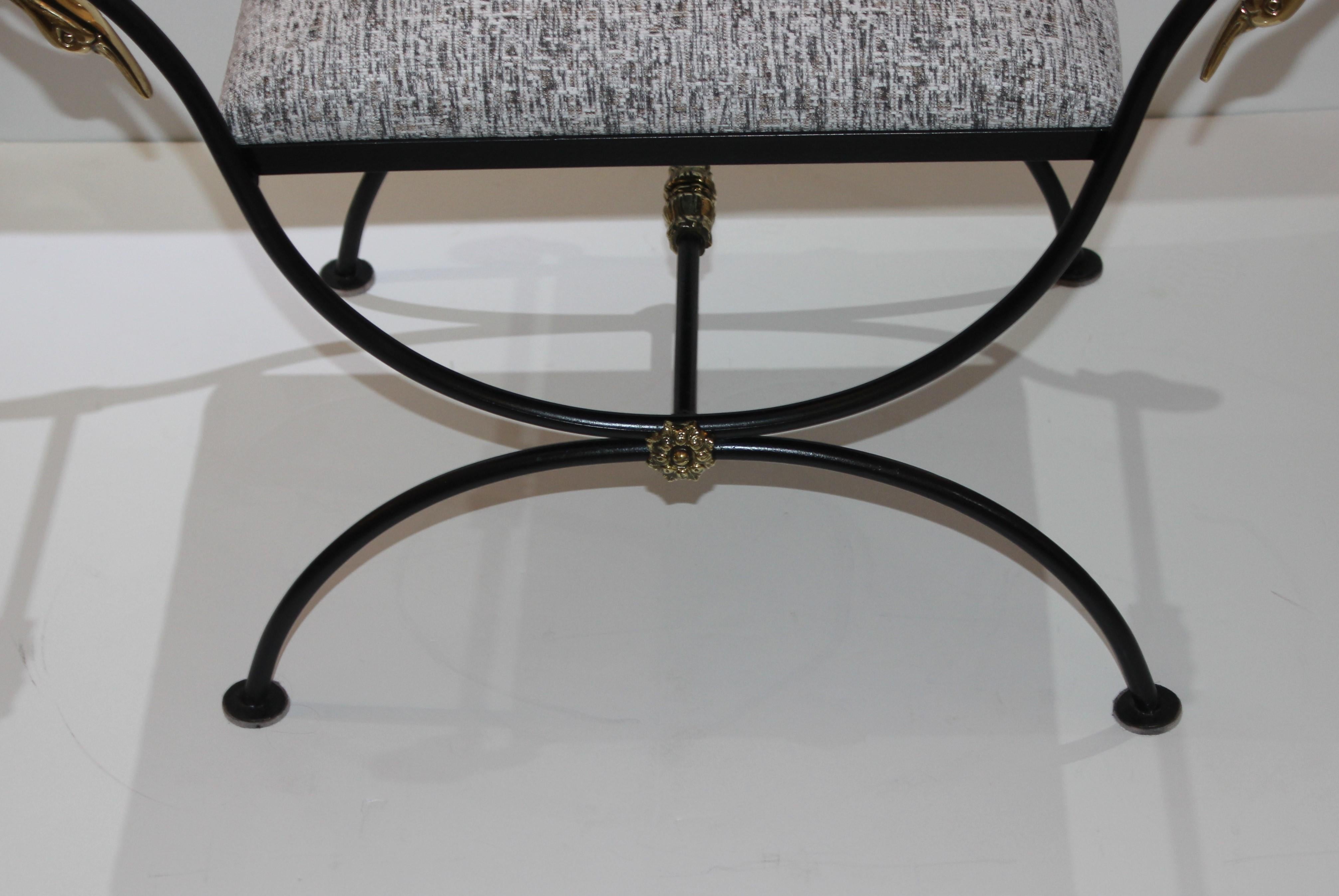 Empire Revival Maison Jansen Style Curule Bench with Swan Heads