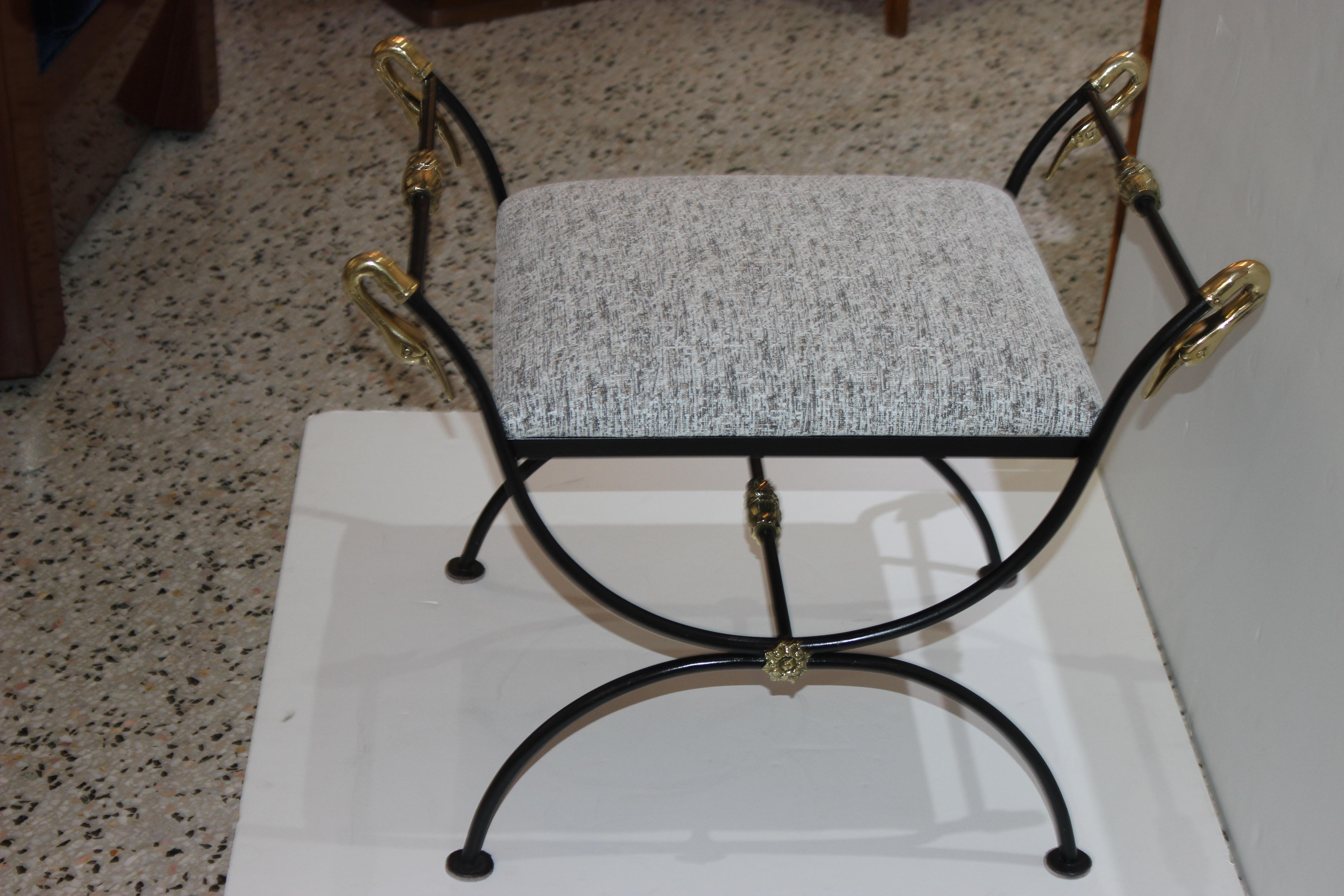 20th Century Maison Jansen Style Curule Bench with Swan Heads