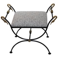 Retro Maison Jansen Style Curule Bench with Swan Heads