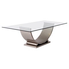 Maison Jansen Style Dining Table in Brushed Steel, 1970s