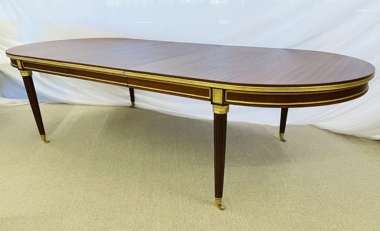 Jansen Style Louis XVI Hollywood Regency, table à manger de 15 pieds, acajou, bronze en vente 8