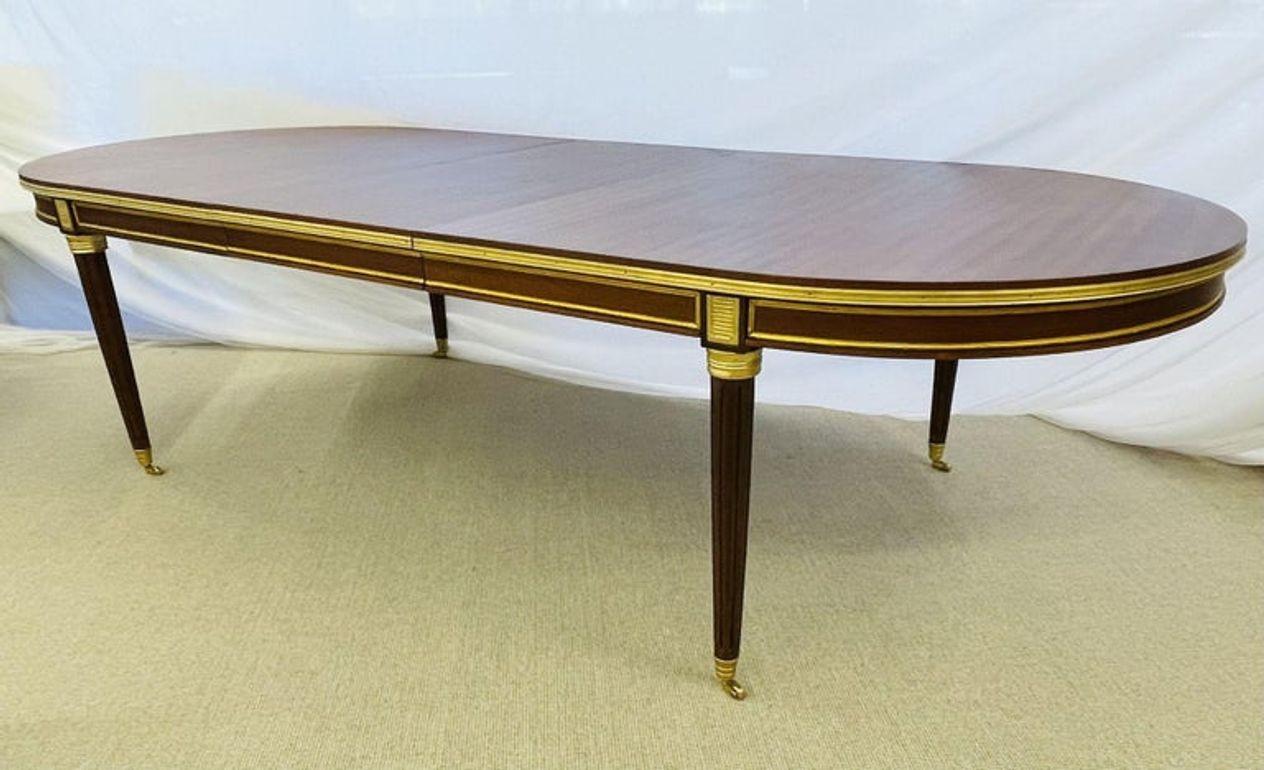 Jansen Style Louis XVI Hollywood Regency, 15 Foot Dining Table, Mahogany, Bronze In Good Condition For Sale In Stamford, CT