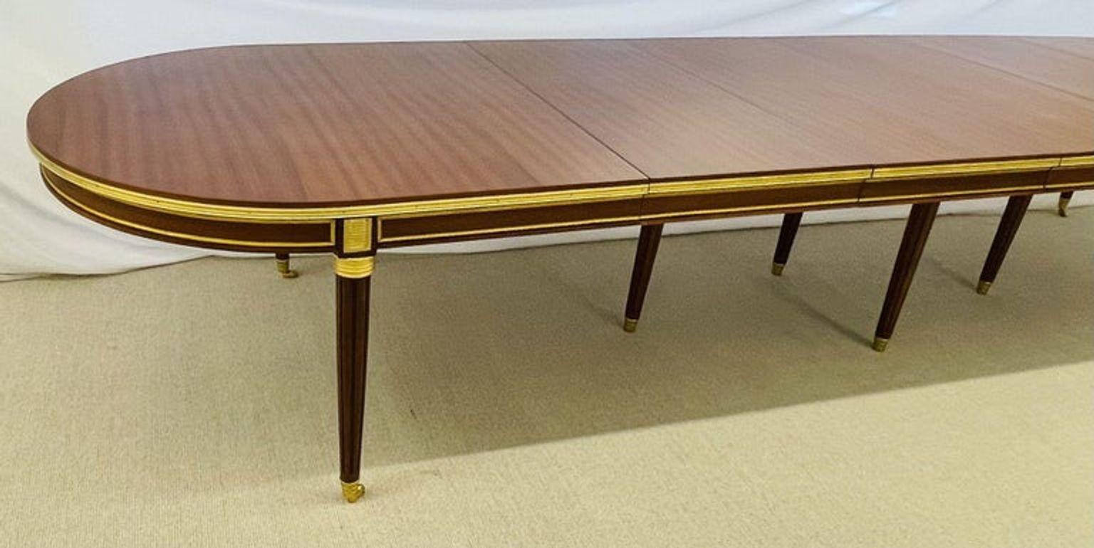 Late 20th Century Jansen Style Louis XVI Hollywood Regency, 15 Foot Dining Table, Mahogany, Bronze For Sale