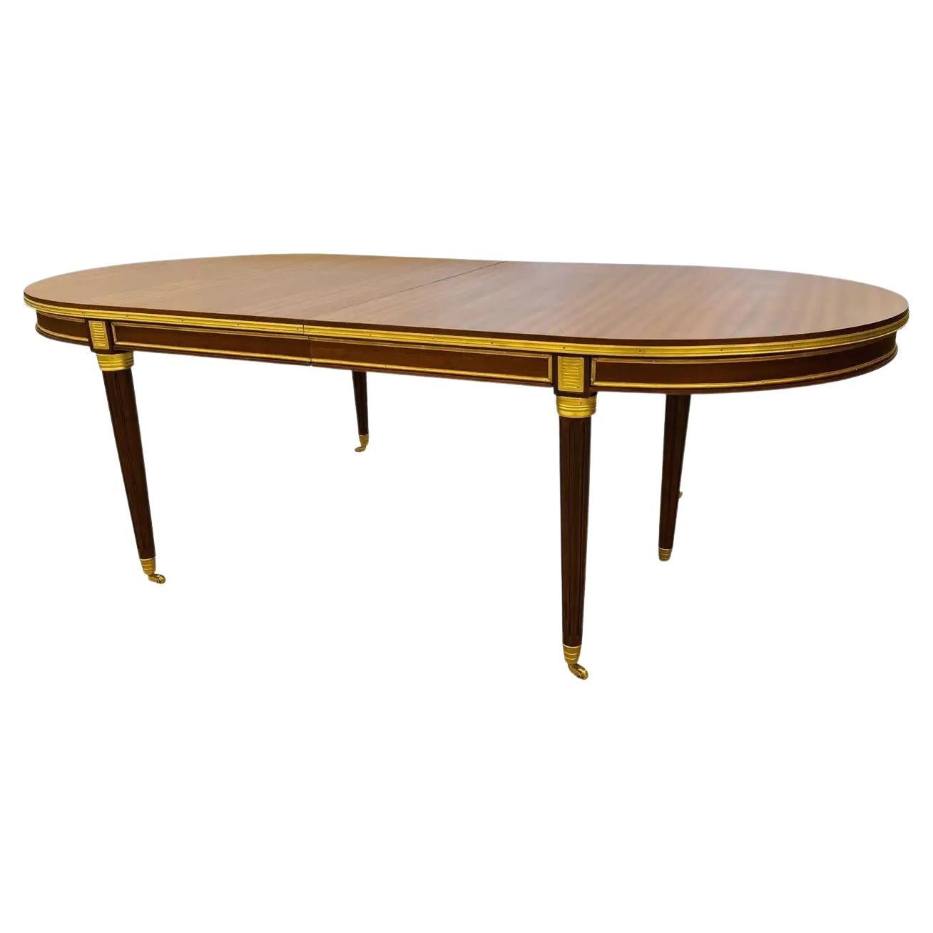 Jansen Style Louis XVI Hollywood Regency, table à manger de 15 pieds, acajou, bronze