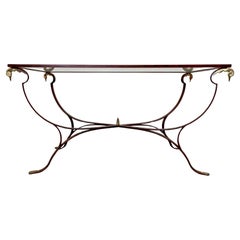 Mesa de comedor estilo Maison Jansen con remates de cisne de bronce Circa 1940s